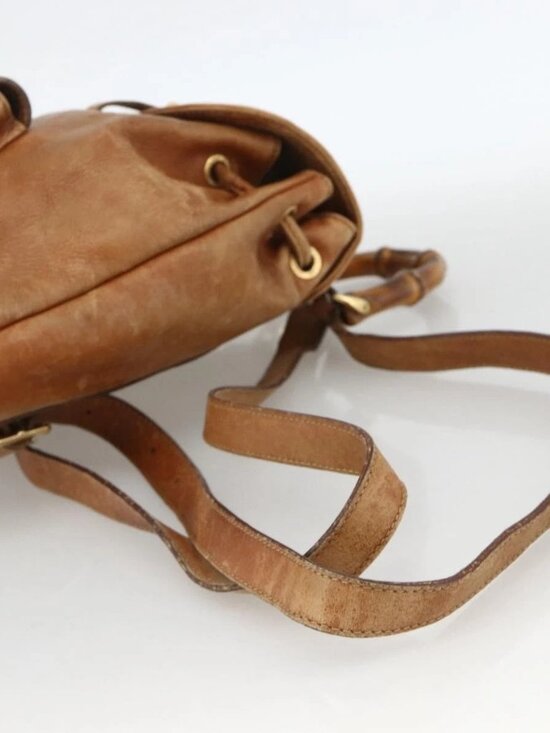 GUCCI Bamboo Backpack Leather Brown Gold 003 1956 0030 Auth 174185 main image 16
